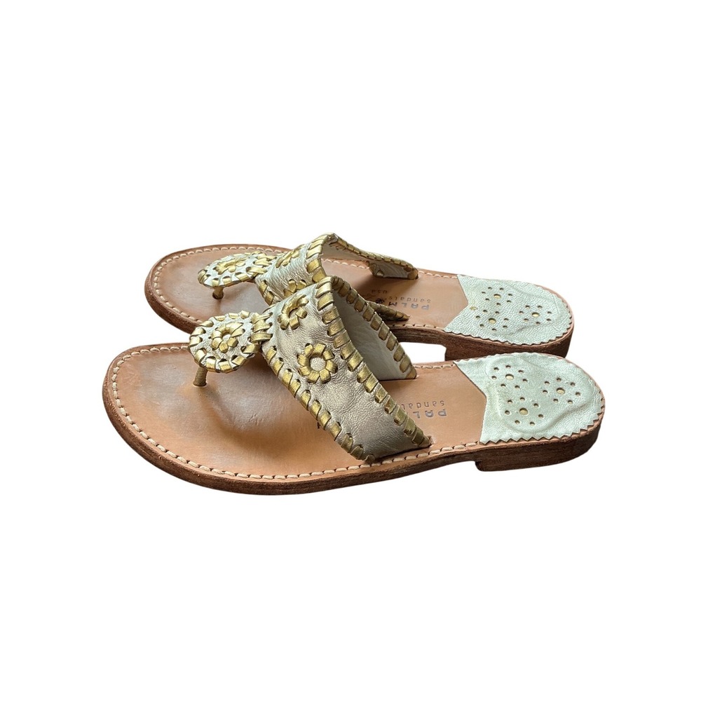 Palm Beach Sandals Womens Metallic Gold Silver Leather Navajo Thong Sandals 6 - Picture 6 of 10